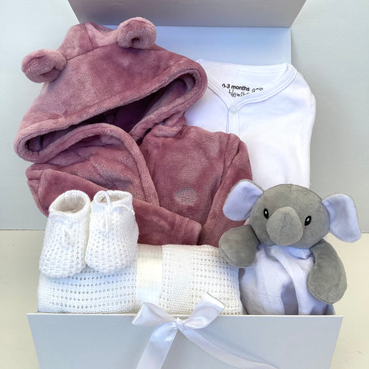 SASKIA- Dusky pink dressing gown and elephant comforter gift box