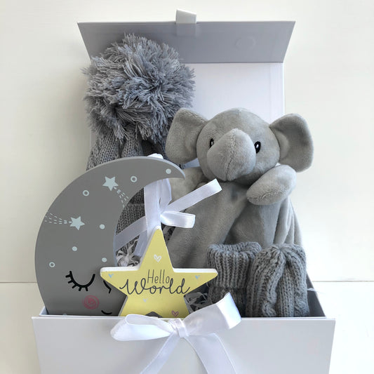 COOPER- Grey elephant comforter mini box