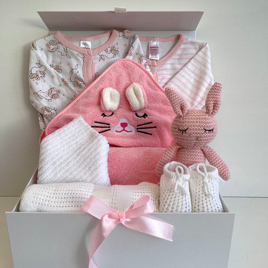 ROSIE- Pink bunny bath towel and comforter gift box