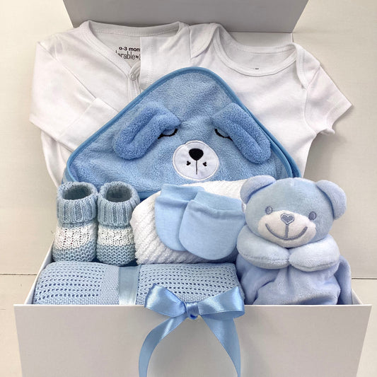 BERNIE- Blue cosy bear bath and bedtime gift box