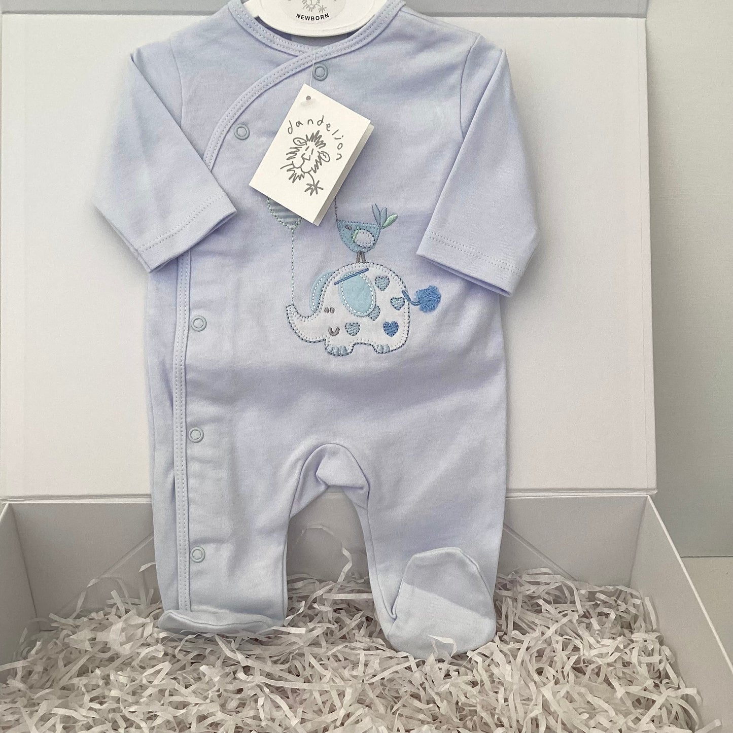 NOAH- Large Dandelion luxury blue pram suit and onesie gift box