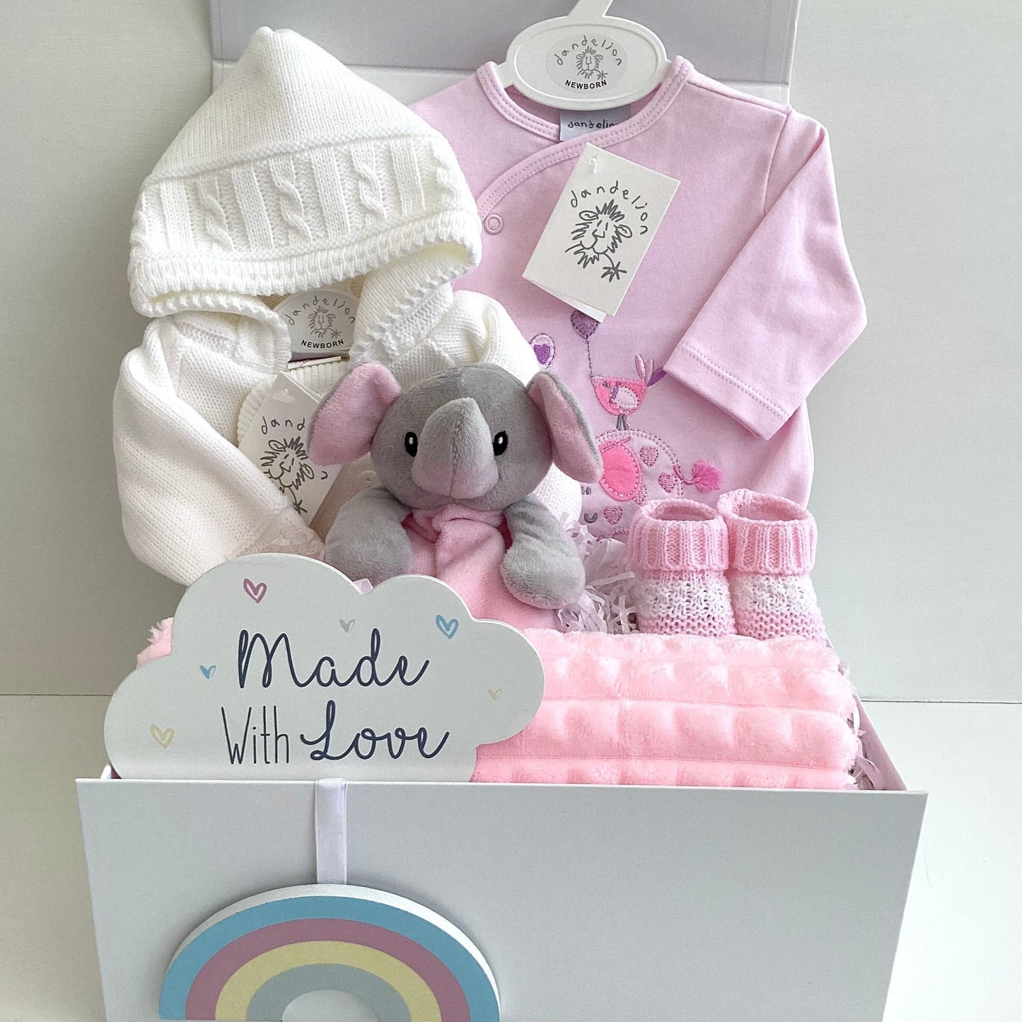 JASMINE- Dandelion designer chunky jacket and elephant onesie gift box