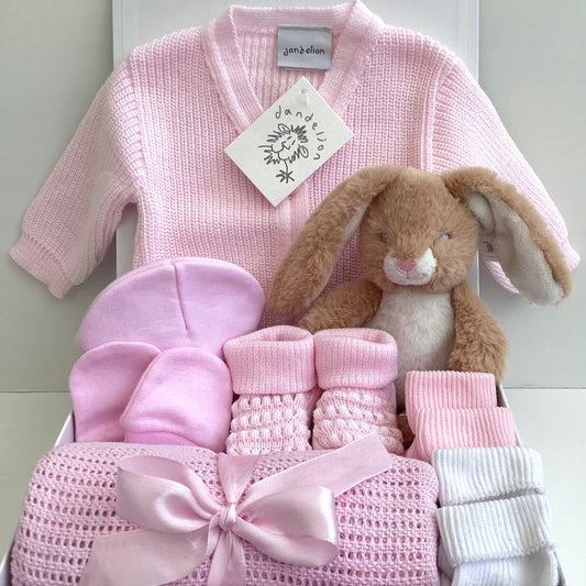 DANDY- Pink cardigan and bunny soft toy gift box