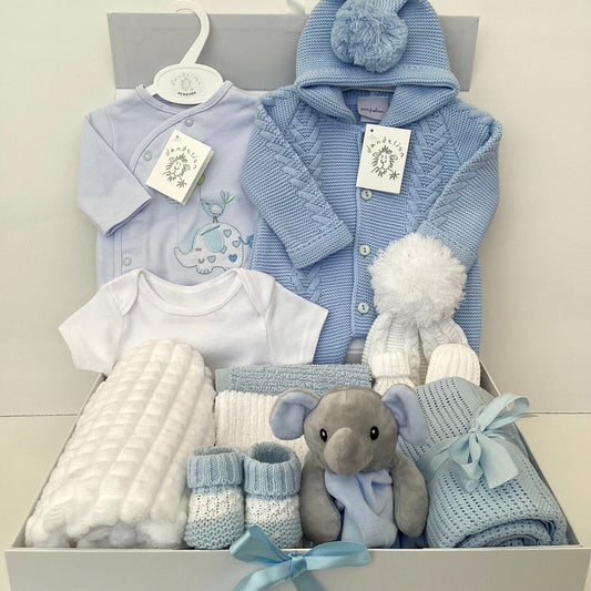 NOAH- Large Dandelion luxury blue pram suit and onesie gift box