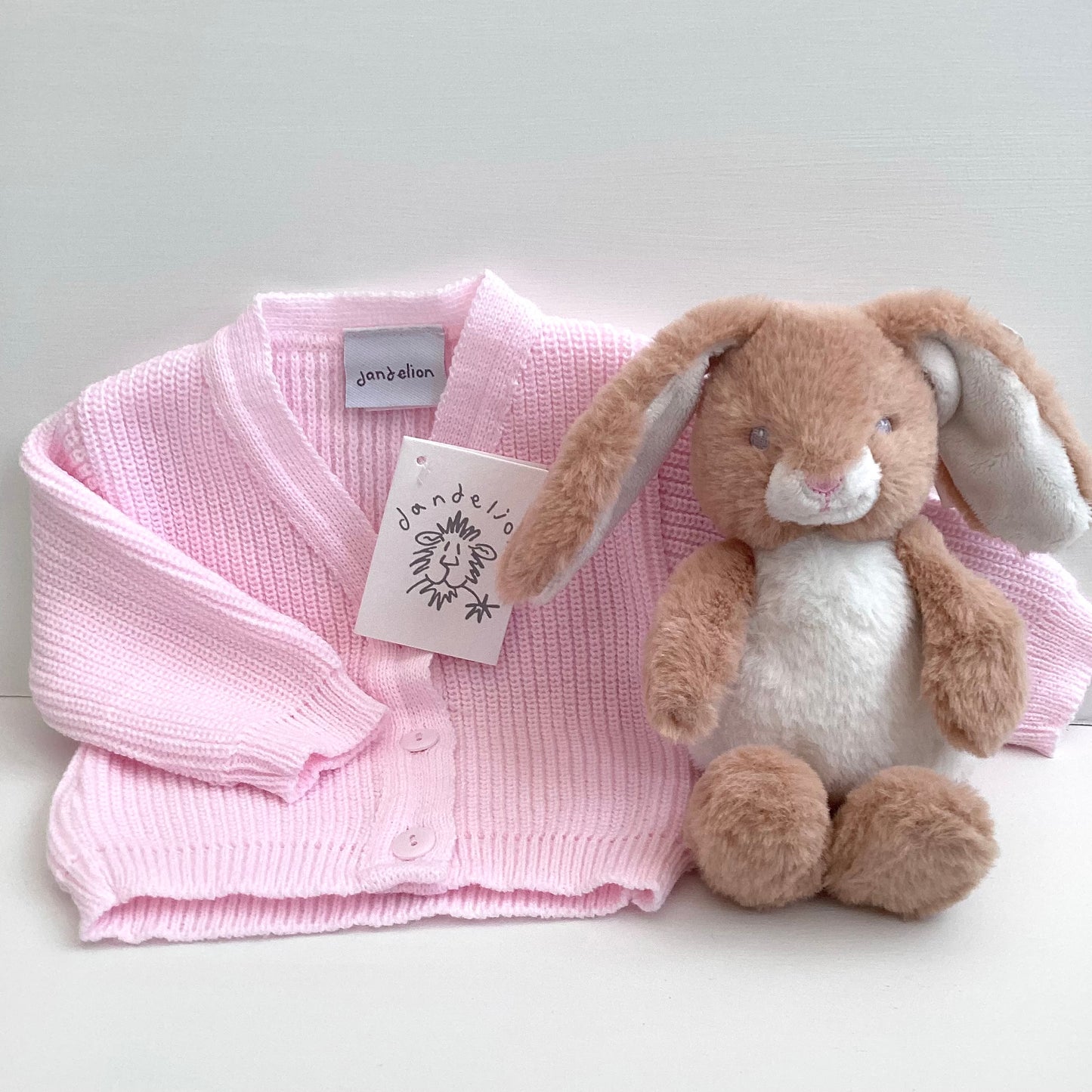 DANDY- Pink cardigan and bunny soft toy gift box