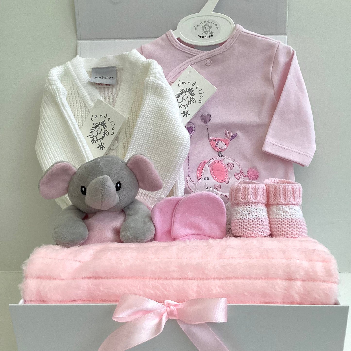 IVY- Dandelion pink onesie and knitted cardigan luxury gift box