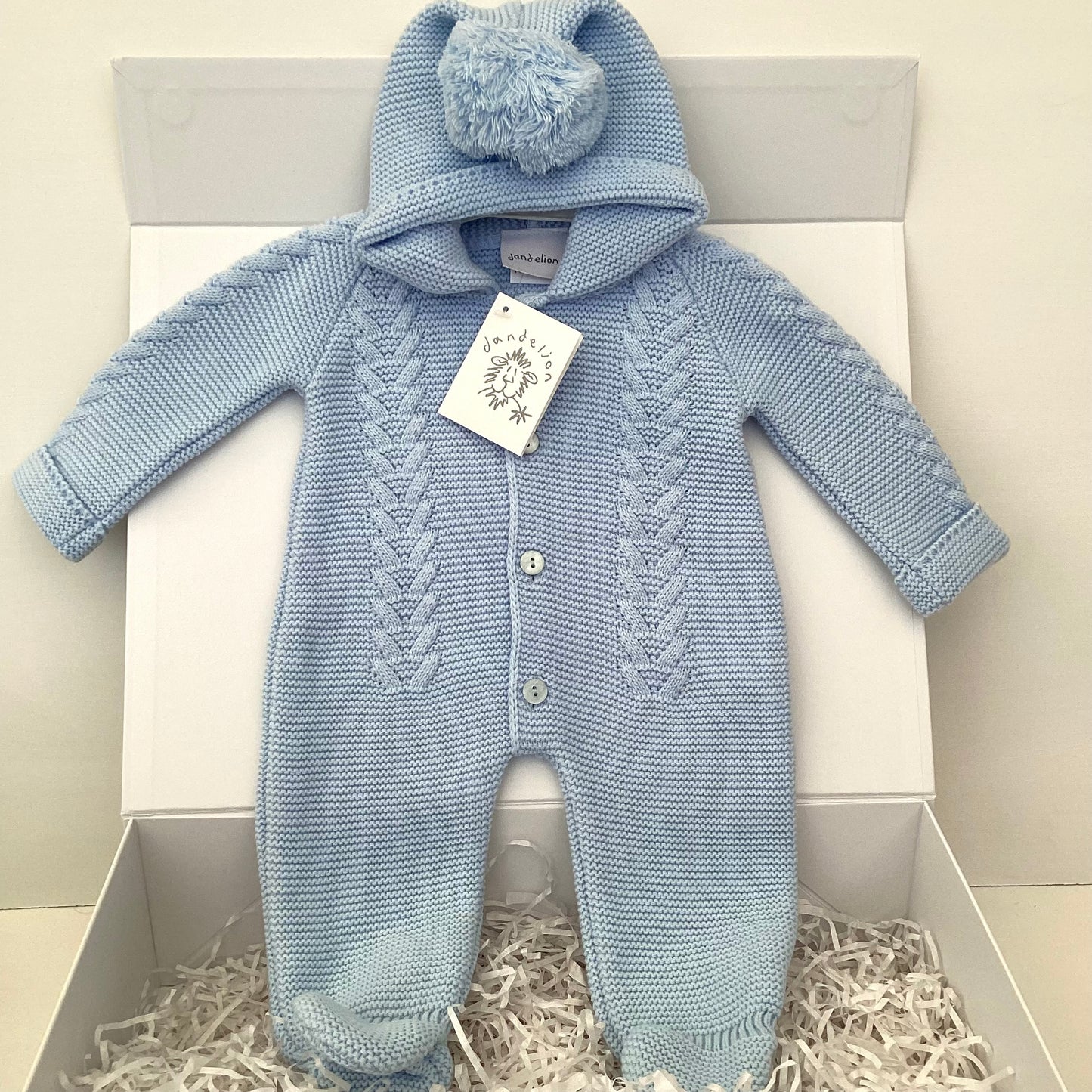 NOAH- Large Dandelion luxury blue pram suit and onesie gift box