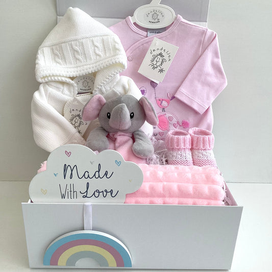 JASMINE- Dandelion designer chunky jacket and elephant onesie gift box